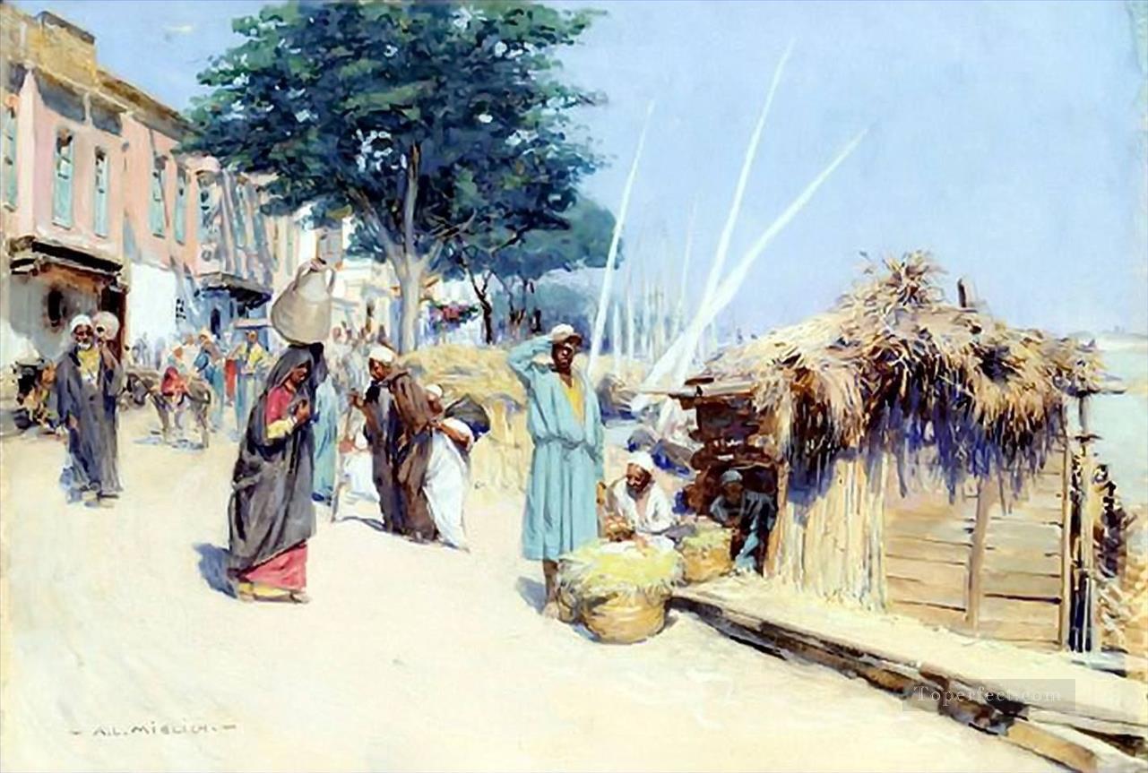 Oriental market scene Cairo Alphons Leopold Mielich Orientalist scenes Oil Paintings